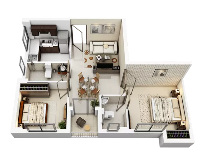 Tower 5 apartment 2 bhk  flat B floor plan