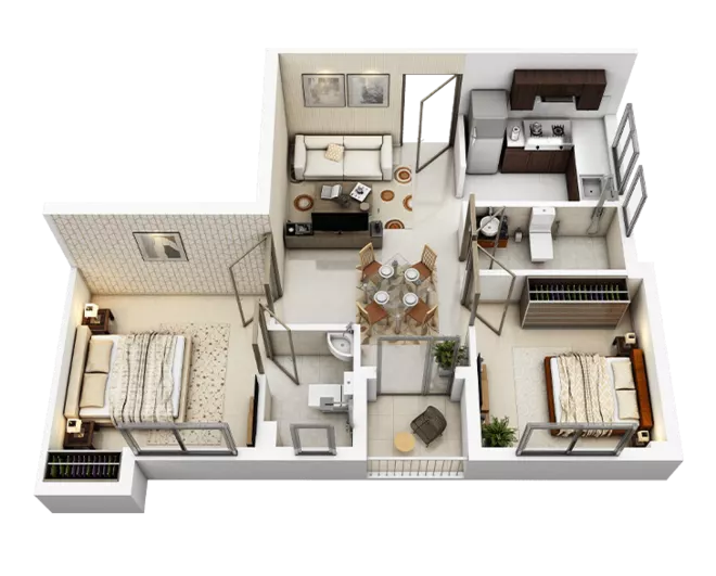 Tower 5 apartment 2 bhk  flat D floor plan