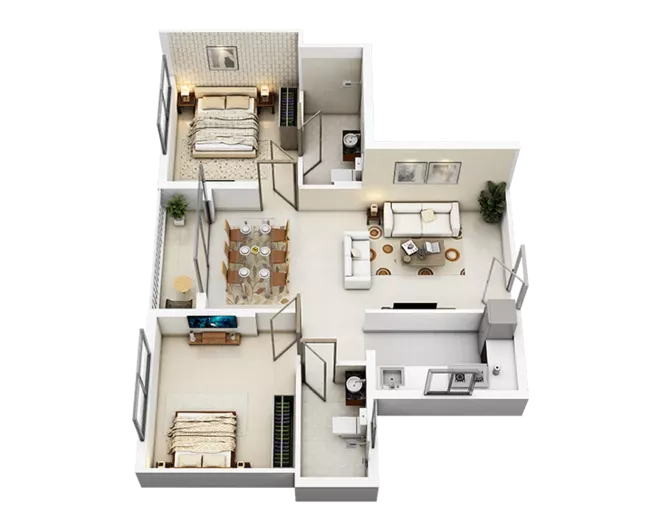 Tower 6 apartment 2 bhk FLAT M floor plan
