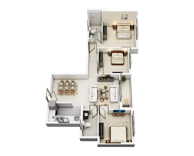 Tower 6 apartment 3 bhk FLAT W floor plan